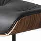35" Black and Brown Genuine Leather Tufted Swivel Lounge Chair With Ottoman