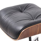 35" Black and Brown Genuine Leather Tufted Swivel Lounge Chair With Ottoman