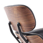 35" Black and Brown Genuine Leather Tufted Swivel Lounge Chair With Ottoman