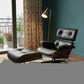 35" Black and Brown Genuine Leather Tufted Swivel Lounge Chair With Ottoman