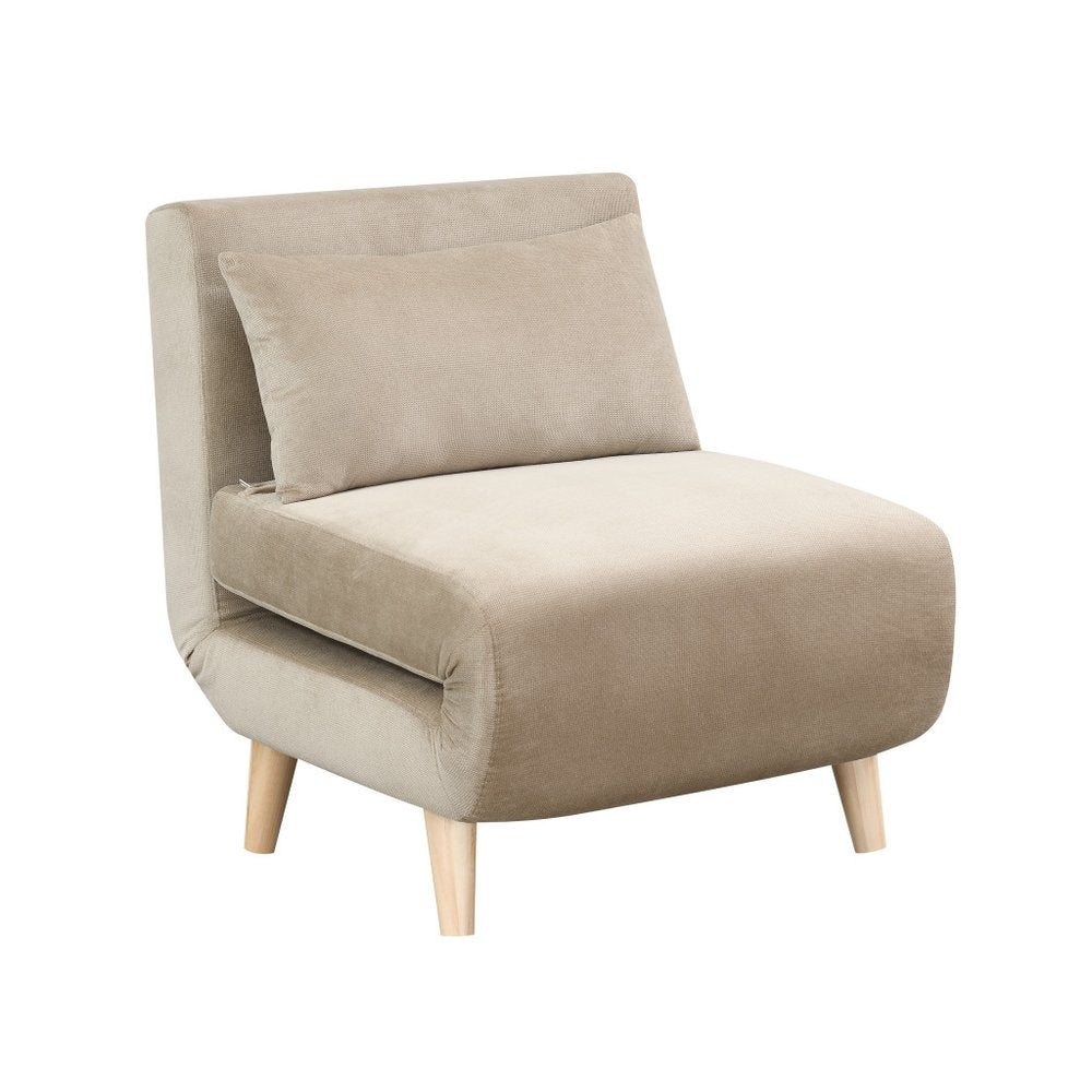 27" Beige and Natural Upholstered Slipper Chair And Toss Pillow