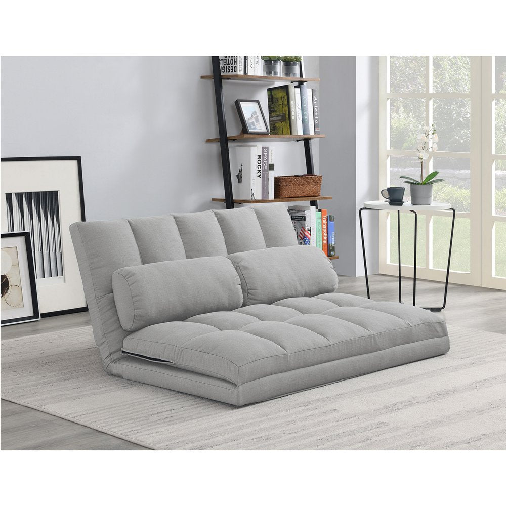 45" Gray Futon Convertible Sleeper Loveseat and Toss Pillows