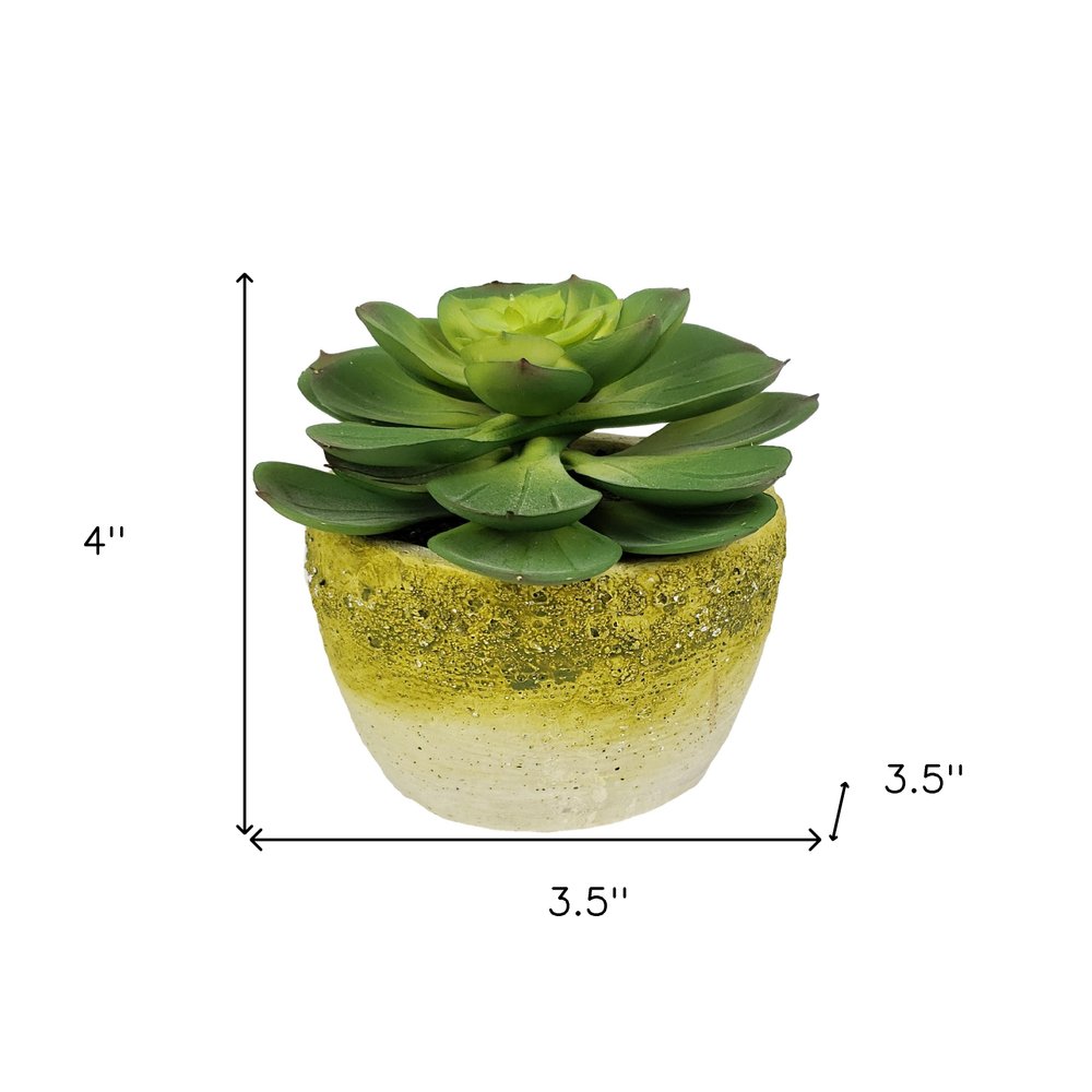 4" Green Artificial Succulent Succulent in a White And Yellow Pot