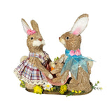 10" Blue Pink And Brown Straw Rabbit Easter Easter Bunny Figurine