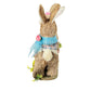 10" Blue Pink And Brown Straw Rabbit Easter Easter Bunny Figurine