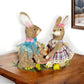 10" Blue Pink And Brown Straw Rabbit Easter Easter Bunny Figurine