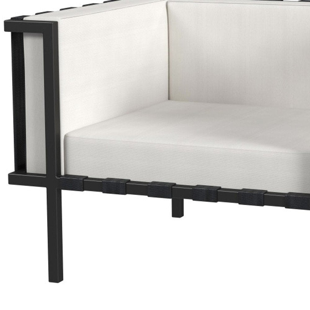 33" Black Metal Outdoor Arm Chair with Off White Cushion
