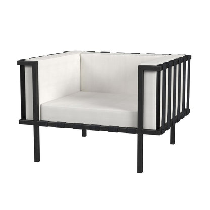 33" Black Metal Outdoor Arm Chair with Off White Cushion