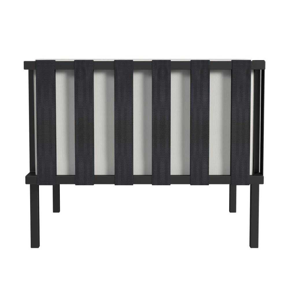 33" Black Metal Outdoor Arm Chair with Off White Cushion