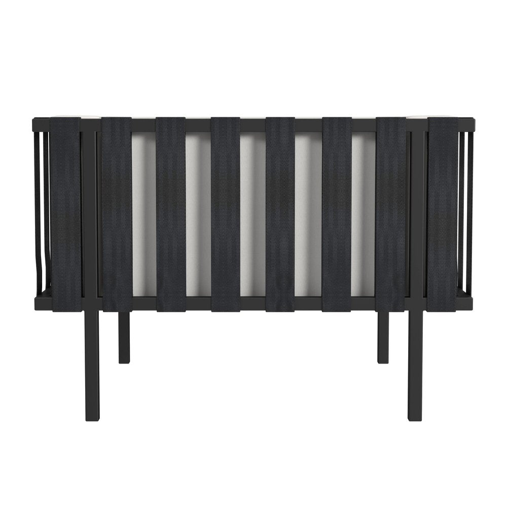 33" Black Metal Outdoor Arm Chair with Off White Cushion