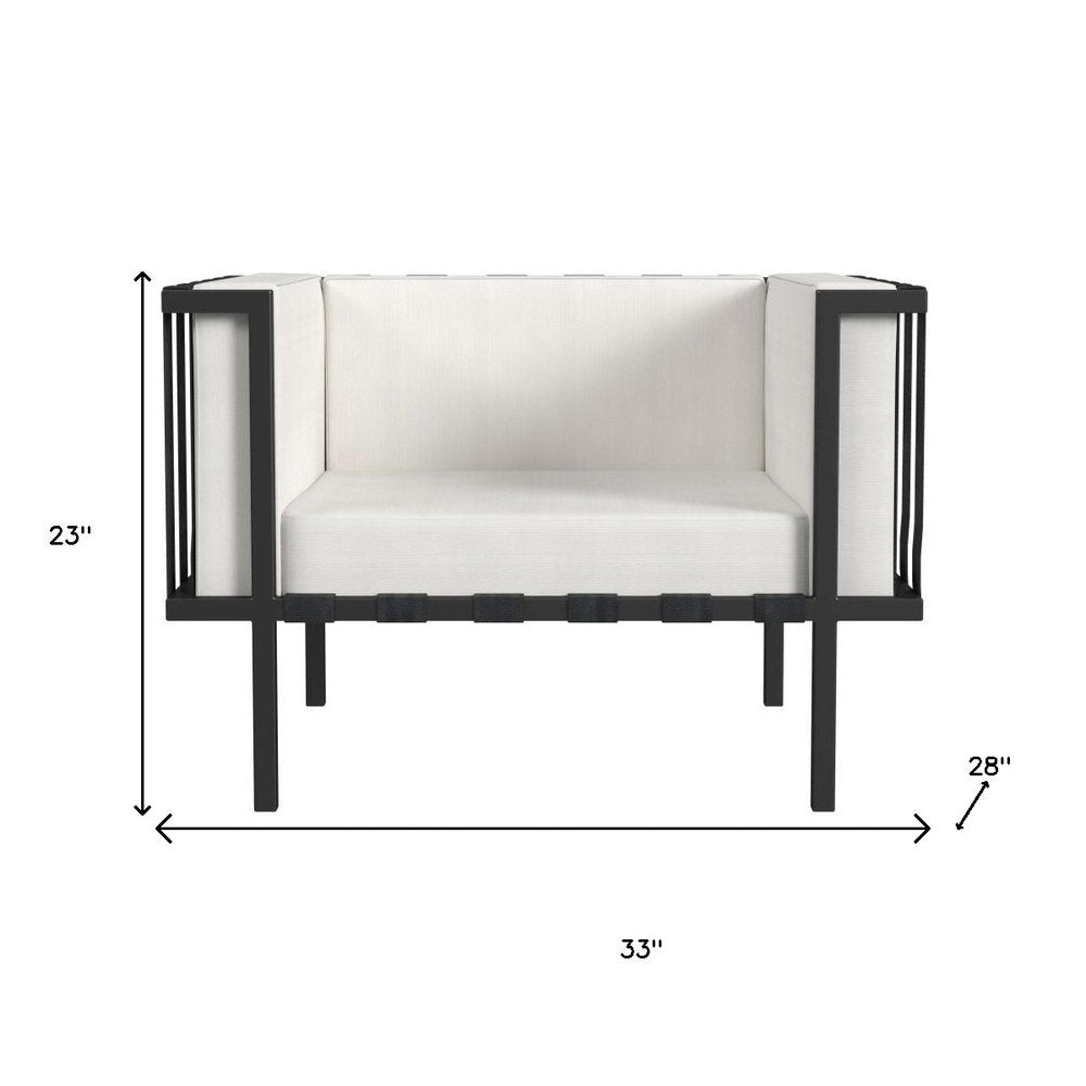33" Black Metal Outdoor Arm Chair with Off White Cushion