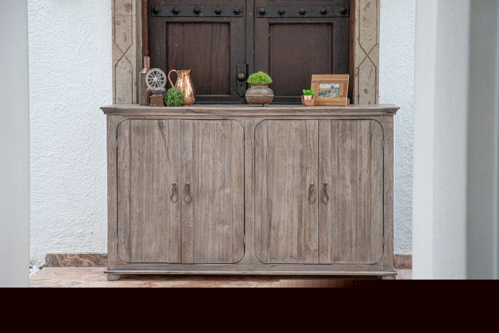 72" Sand Solid and Manufactured Wood Distressed Credenza