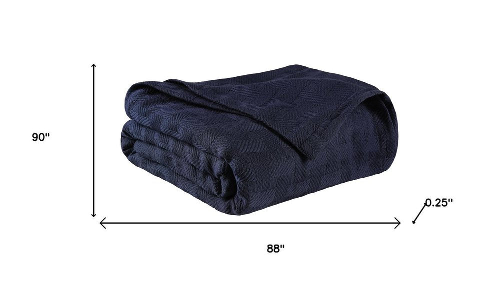 Queen Navy Blue Geometric Cotton Basketweave Blanket