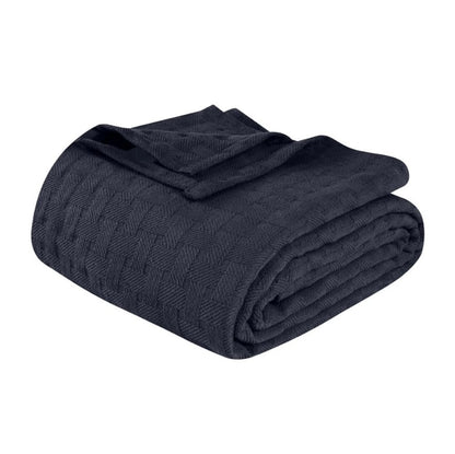 Twin Navy Blue Cotton Geometric Blanket