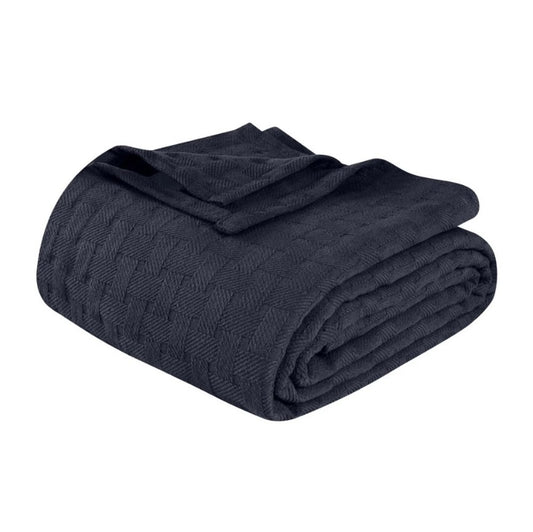 Twin Navy Blue Cotton Geometric Blanket