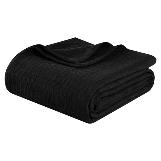 Queen Black Cotton Geometric Blanket