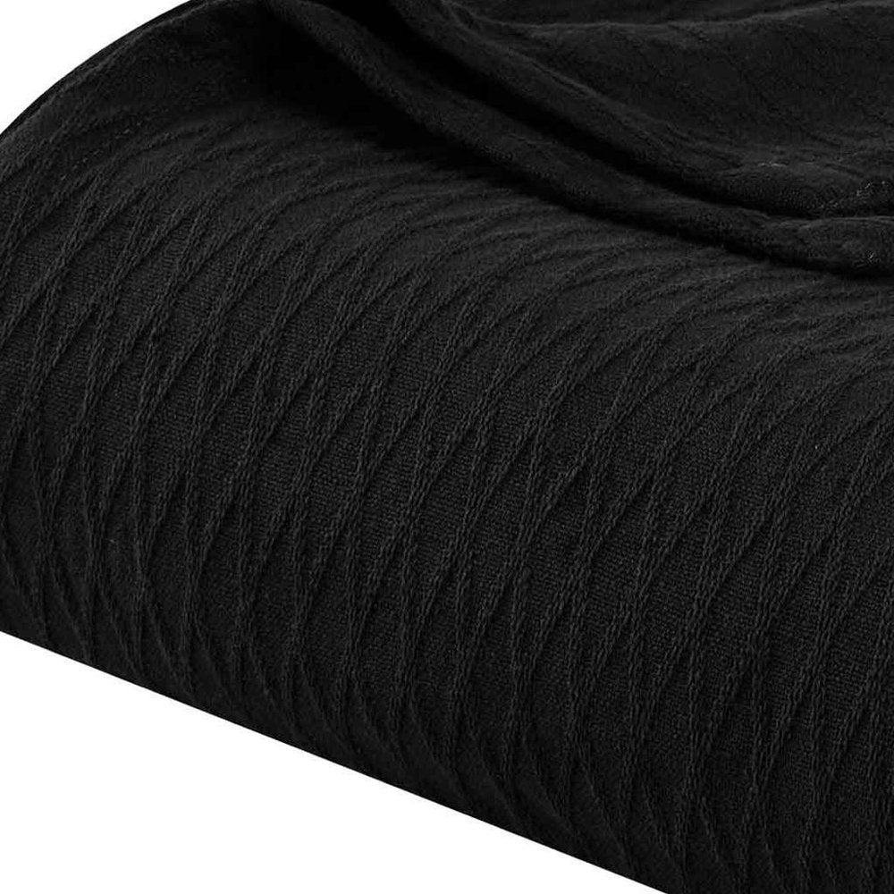 Queen Black Cotton Geometric Blanket