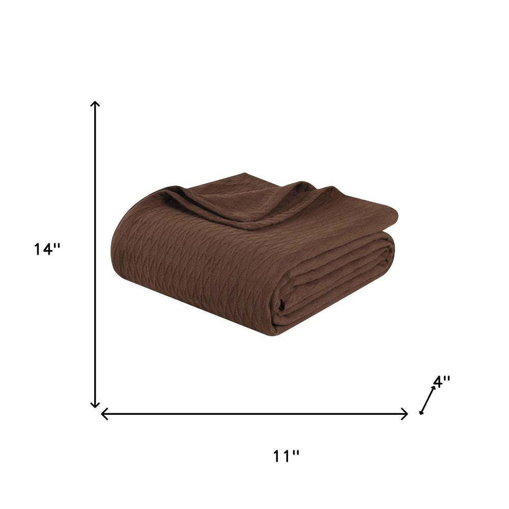 Queen Chocolate Cotton Plain Weave Geometric Blanket
