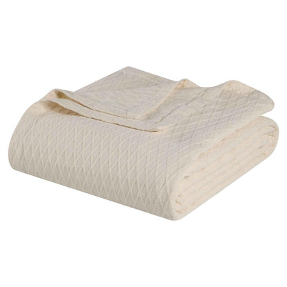 Queen Ivory Cotton Plain Weave Geometric Blanket