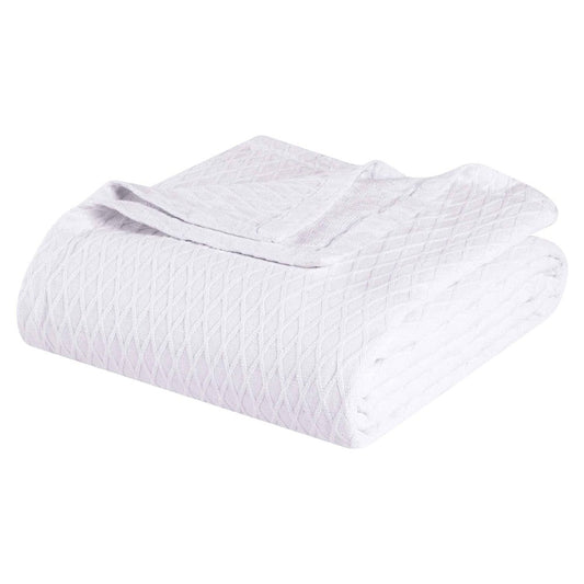 Queen White Cotton Geometric Blanket