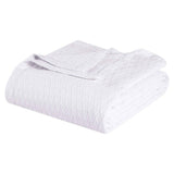 Queen White Cotton Plain Weave Geometric Blanket
