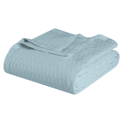 King Aqua Cotton Plain Weave Geometric Blanket