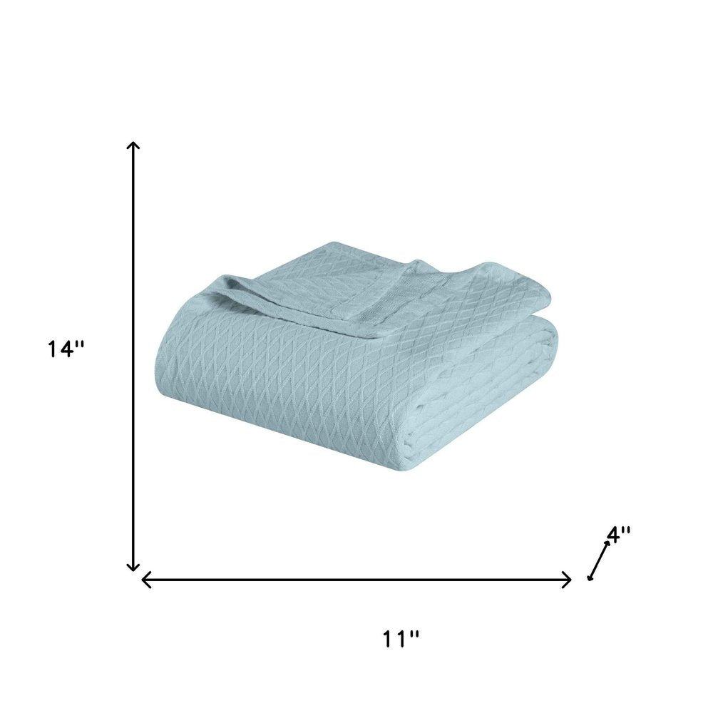 King Aqua Cotton Plain Weave Geometric Blanket