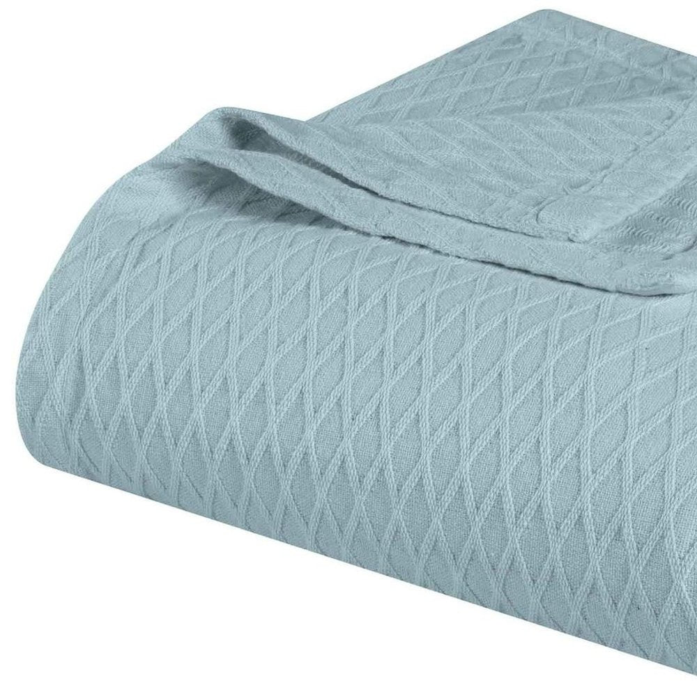 King Aqua Cotton Plain Weave Geometric Blanket