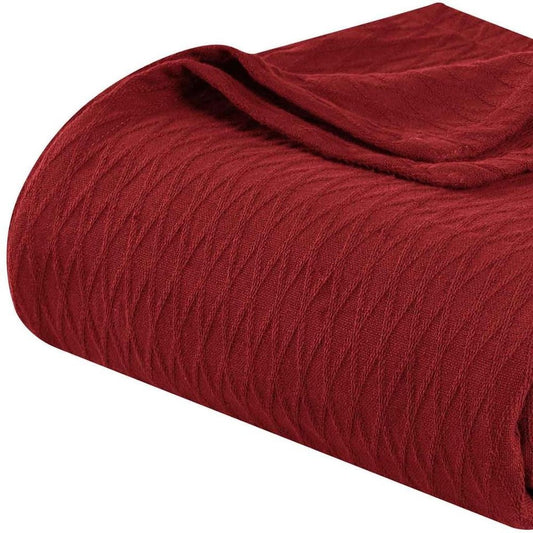 King Burgundy Cotton Geometric Blanket