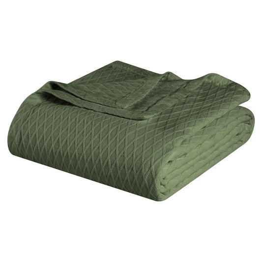 King Forest Green Cotton Geometric Blanket