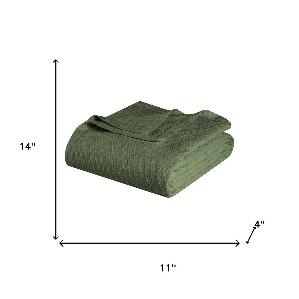 King Forest Green Cotton Geometric Blanket