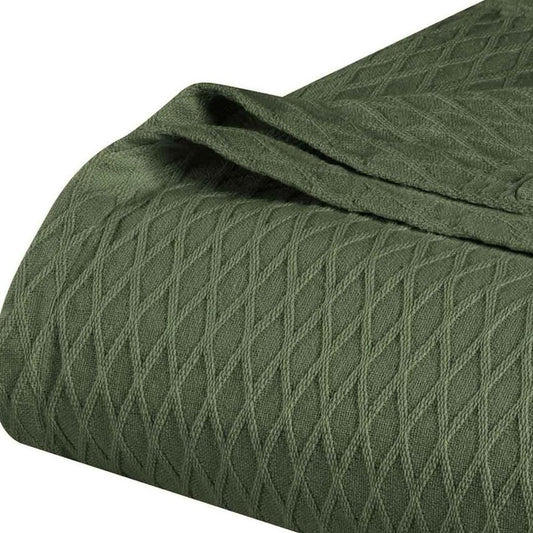 King Forest Green Cotton Geometric Blanket