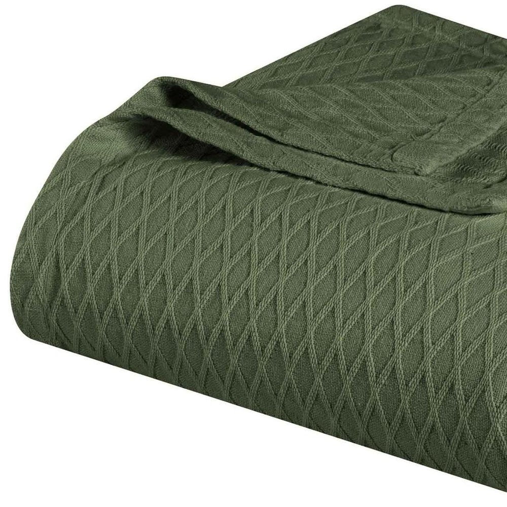 King Forest Green Cotton Geometric Blanket