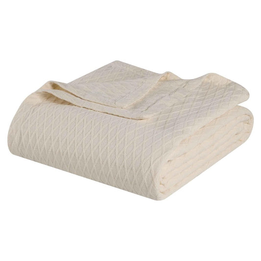 King Ivory Cotton Geometric Blanket