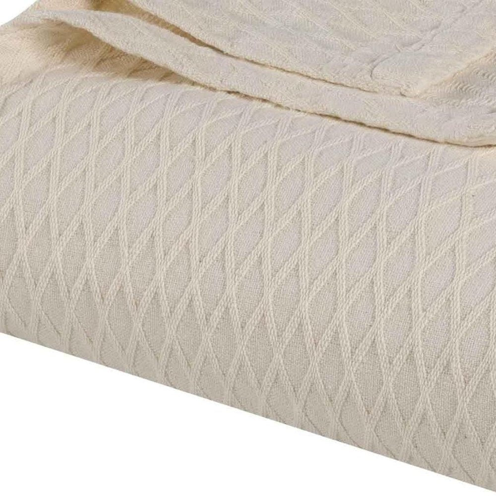 King Ivory Cotton Geometric Blanket