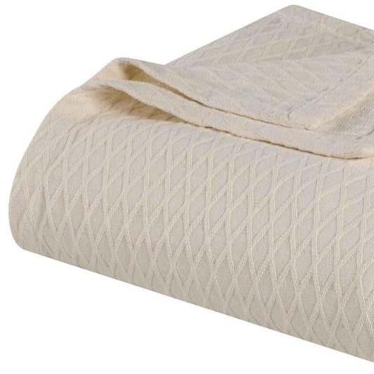 King Ivory Cotton Geometric Blanket