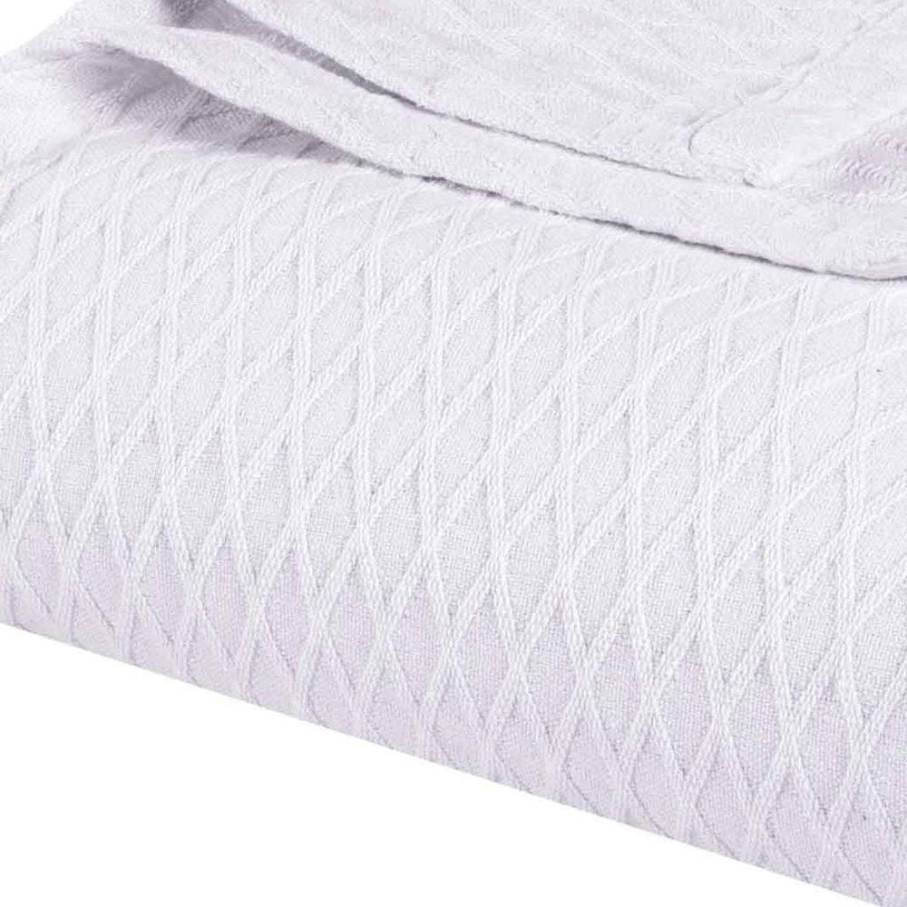 King White Cotton Plain Weave Geometric Blanket