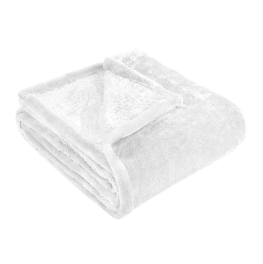 Queen White Fleece Plush Blanket