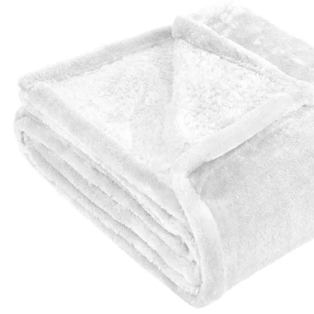 Queen White Fleece Plush Blanket