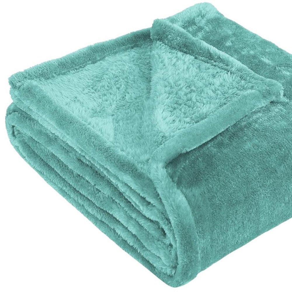 14" X 15" Turquoise Fleece Knitted Plush Throw Blanket