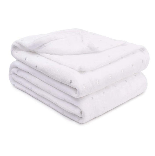 12" X 10" White Microfiber Plain Weave Polka Dots Throw Blanket