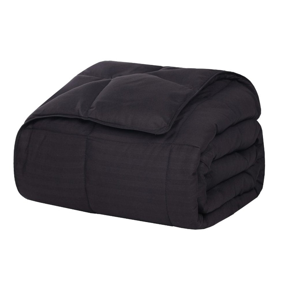 King Black Cotton Plain Weave Striped Blanket