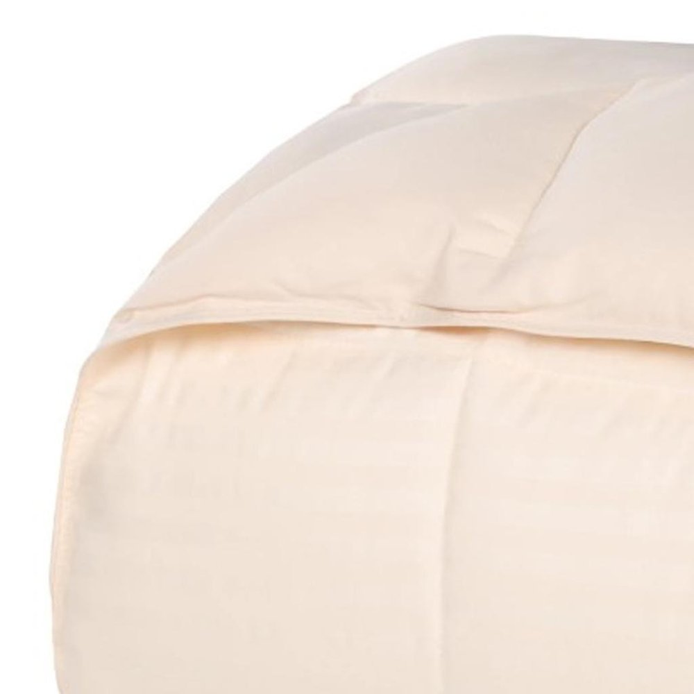 Twin Ivory Cotton Plain Weave Striped Blanket