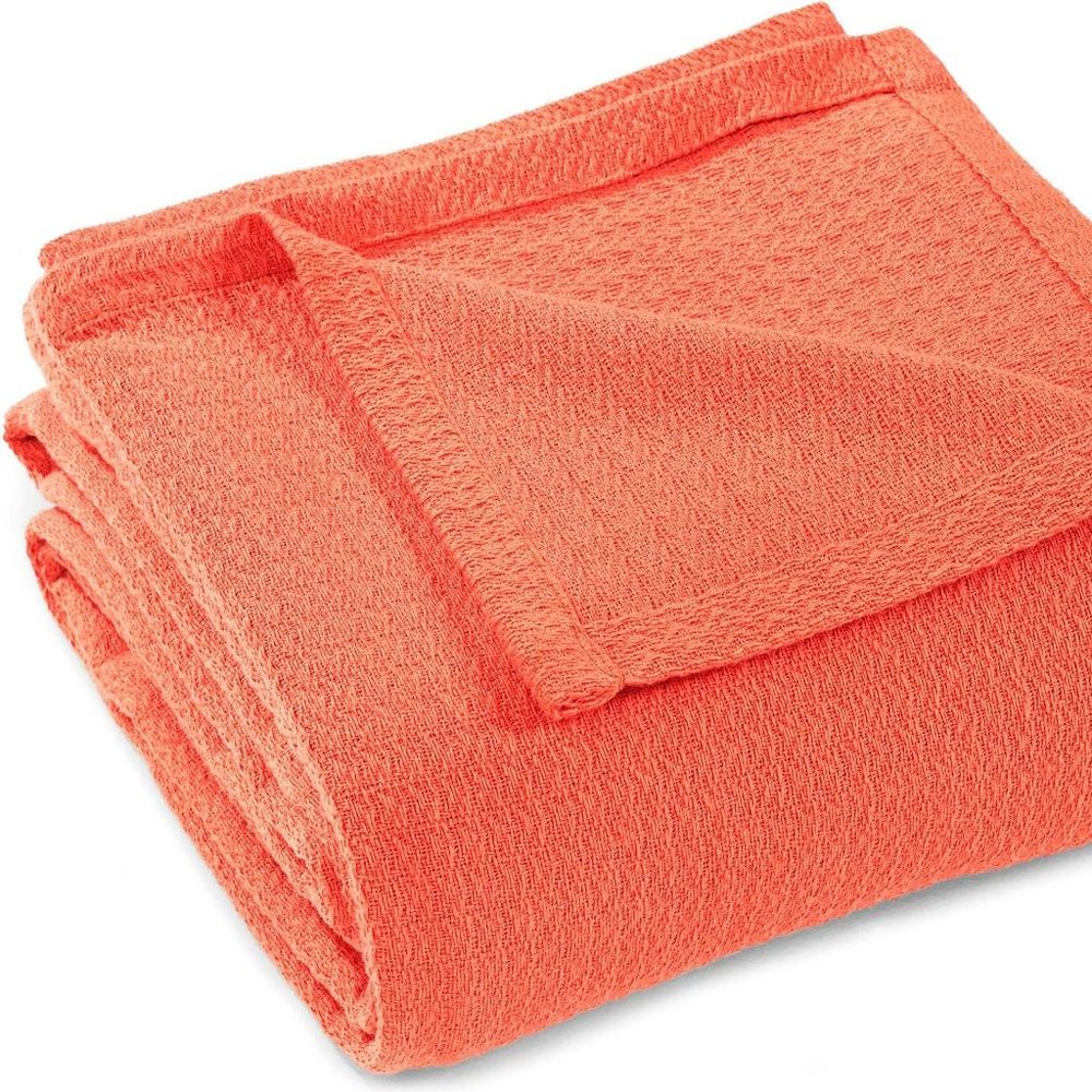 Queen Coral Cotton Waffle Weave Blanket