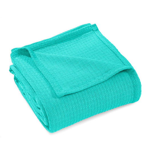Queen Turquoise Cotton Waffle Weave Blanket