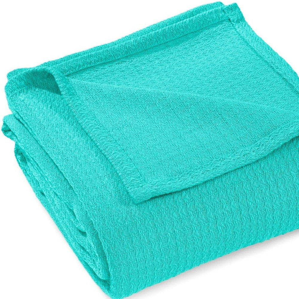 Queen Turquoise Cotton Waffle Weave Blanket