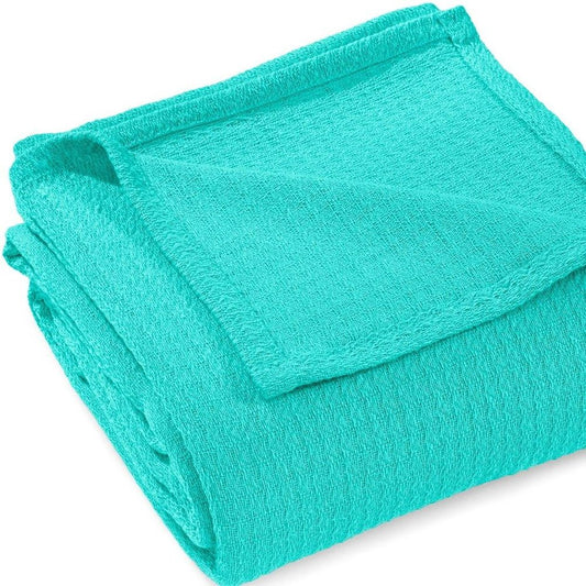 Queen Turquoise Cotton Waffle Weave Blanket
