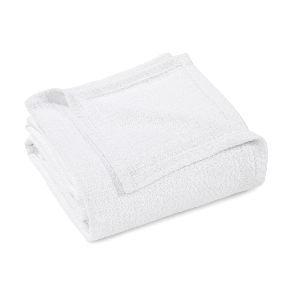 Queen White Cotton Waffle Weave Blanket