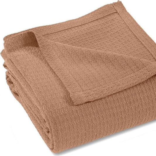 King Camel Cotton Waffle Weave Blanket