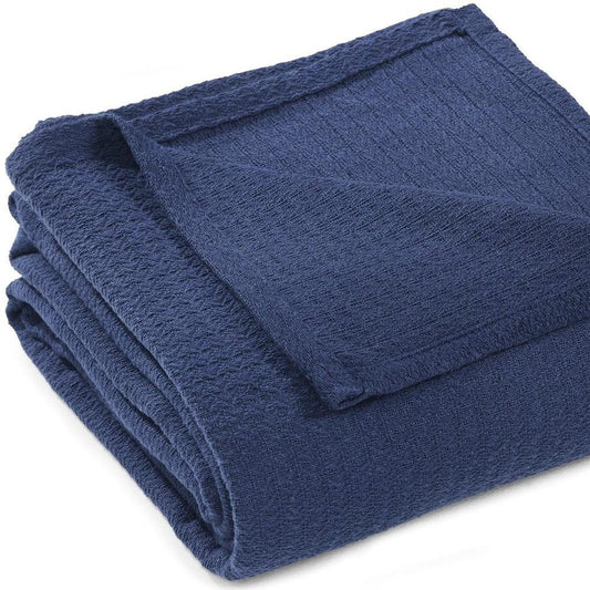 King Navy Blue Cotton Waffle Weave Blanket